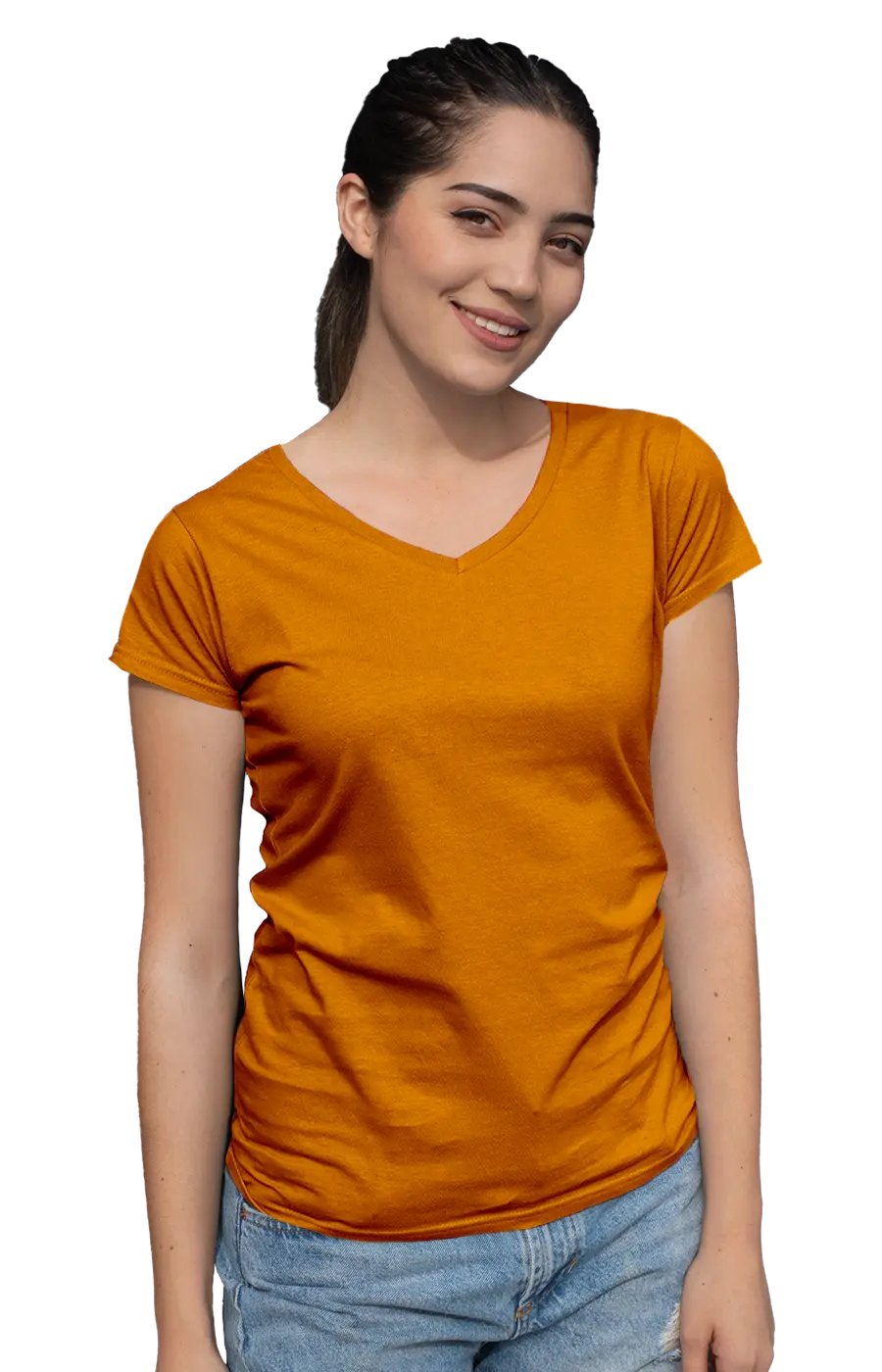 3004CVC WOMEN'S CVC HEATHER V-NECK JERSEY TEE