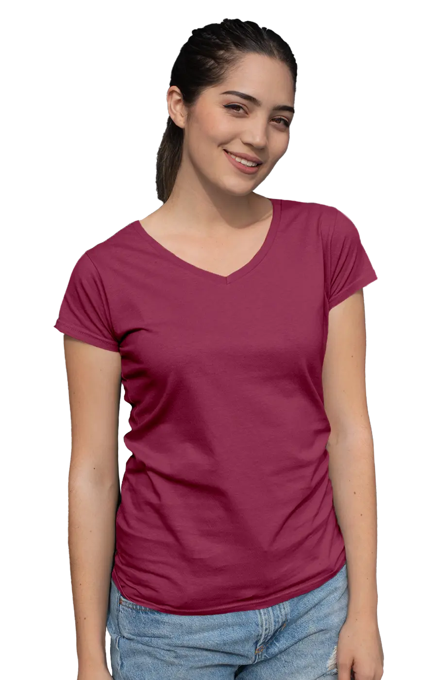 3004CVC WOMEN'S CVC HEATHER V-NECK JERSEY TEE