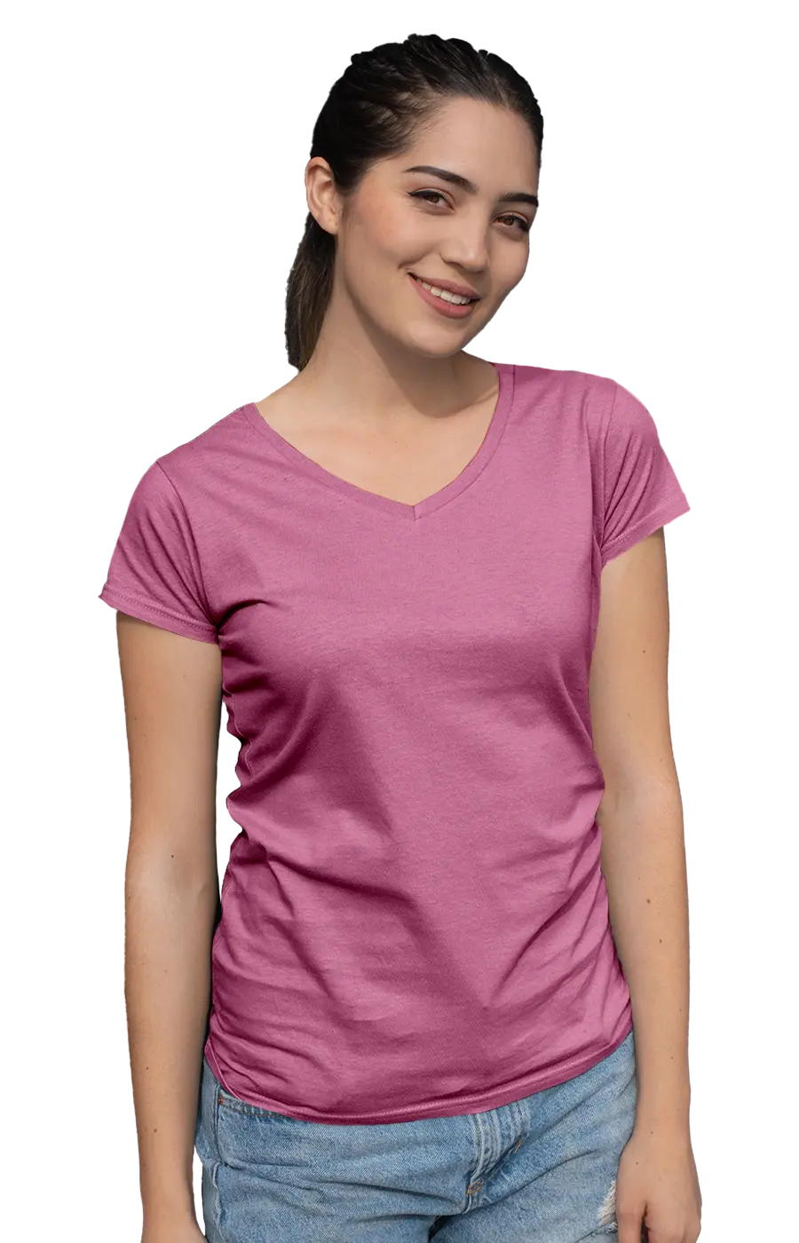 ALL COLORS - 3004CVC WOMEN'S CVC HEATHER V-NECK JERSEY TEE