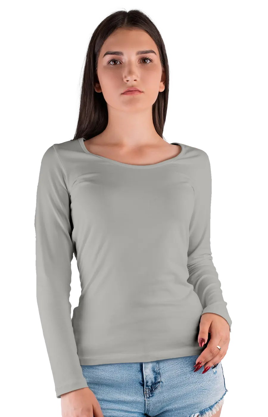 ALL COLORS - 3010CVC WOMEN'S CVC HEATHER WIDE NECK LONG SLEEVE TEE