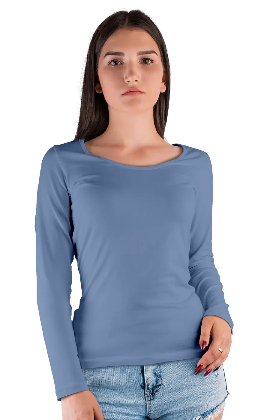 3010CVC WOMEN'S CVC HEATHER WIDE NECK LONG SLEEVE TEE