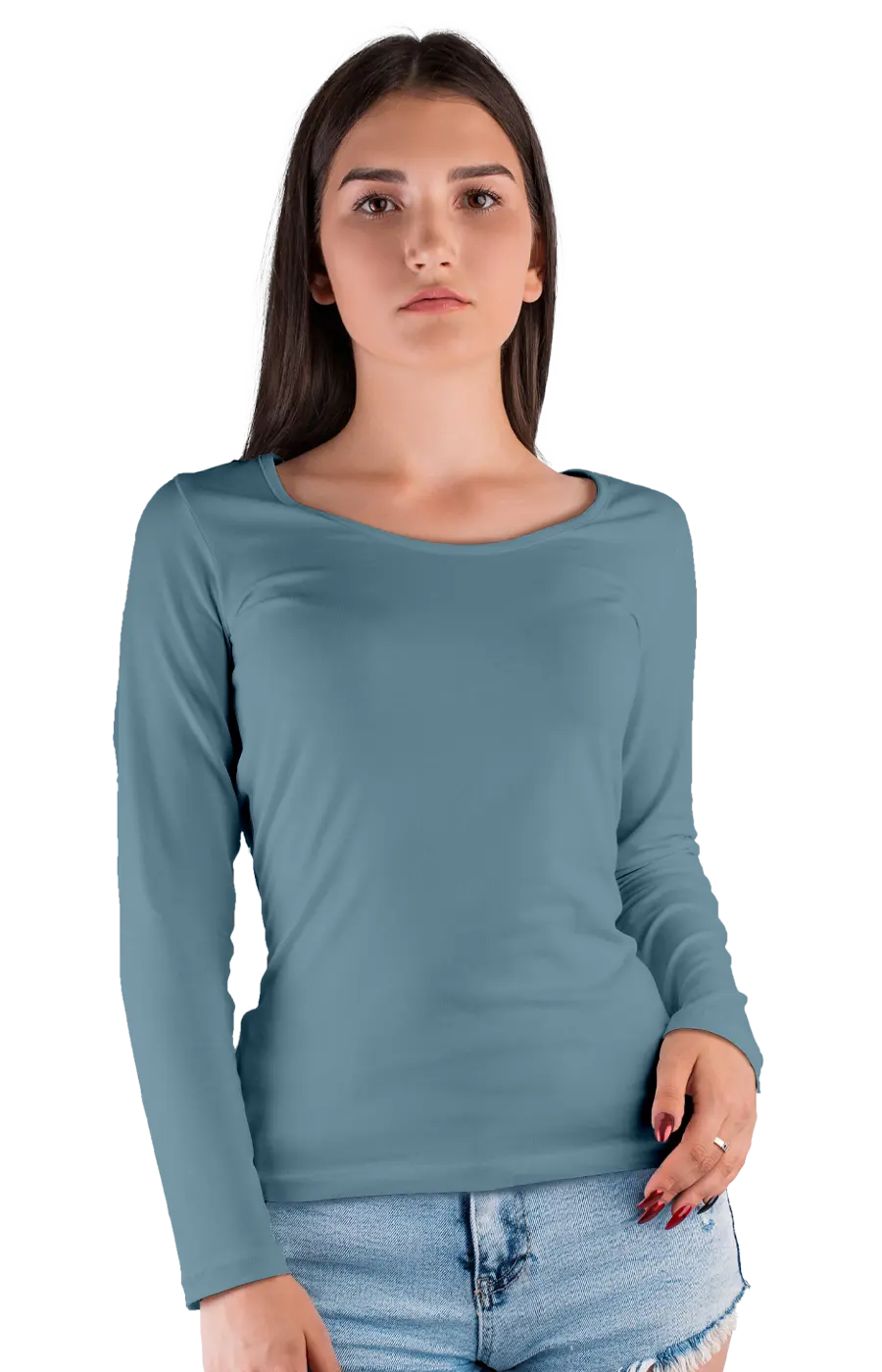 ALL COLORS - 3010CVC WOMEN'S CVC HEATHER WIDE NECK LONG SLEEVE TEE