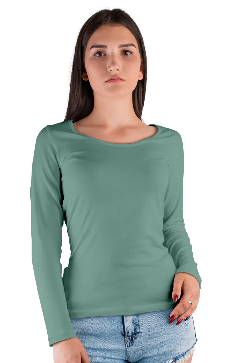 ALL COLORS - 3010CVC WOMEN'S CVC HEATHER WIDE NECK LONG SLEEVE TEE