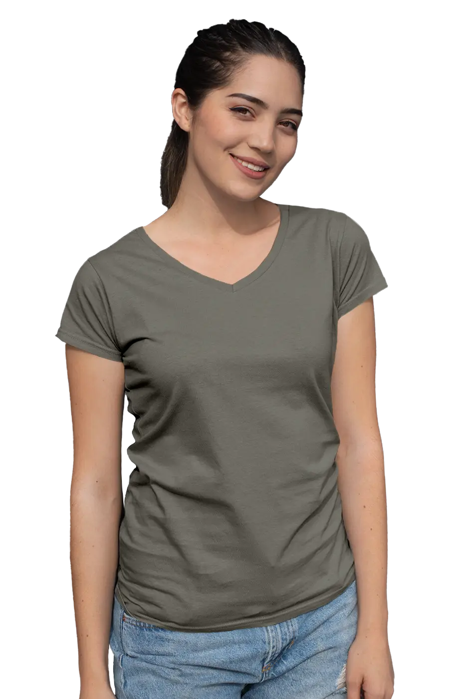 ALL COLORS - 3004CVC WOMEN'S CVC HEATHER V-NECK JERSEY TEE