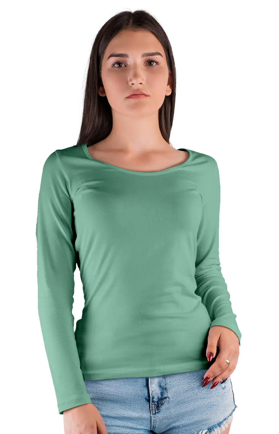 ALL COLORS - 3010CVC WOMEN'S CVC HEATHER WIDE NECK LONG SLEEVE TEE