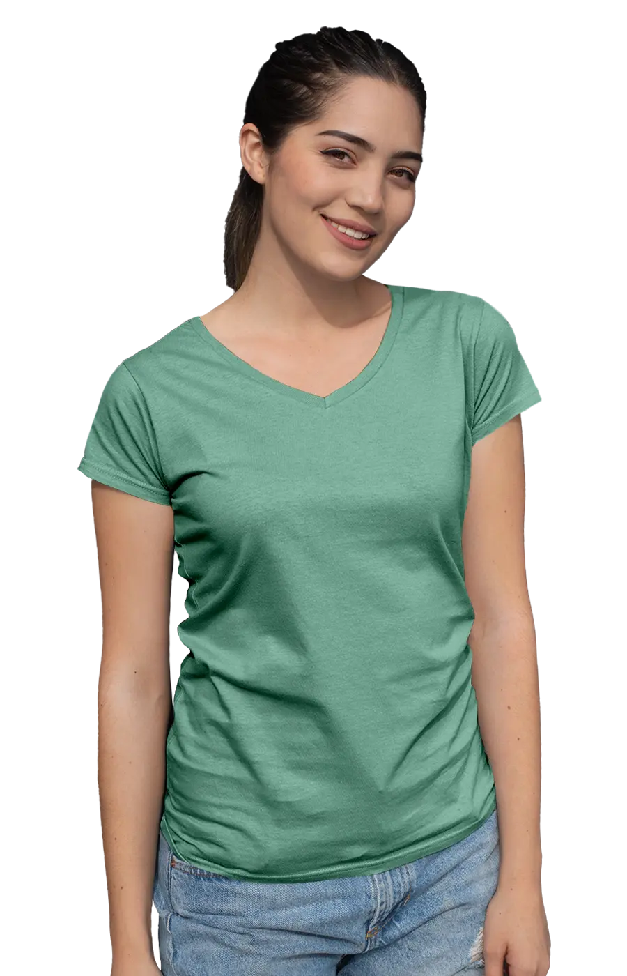 3004CVC WOMEN'S CVC HEATHER V-NECK JERSEY TEE