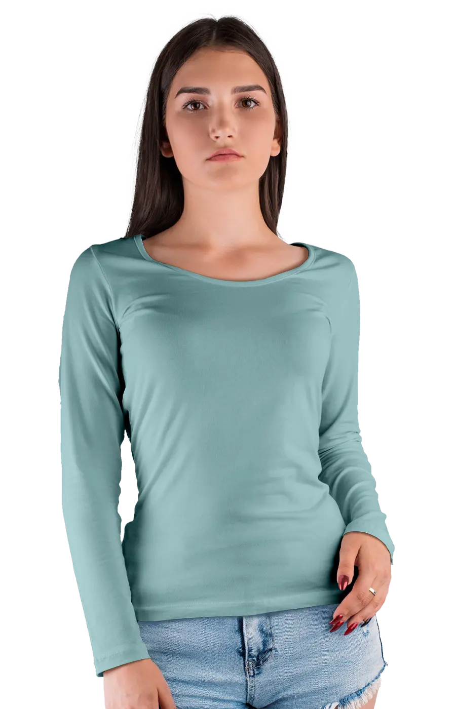 ALL COLORS - 3010CVC WOMEN'S CVC HEATHER WIDE NECK LONG SLEEVE TEE