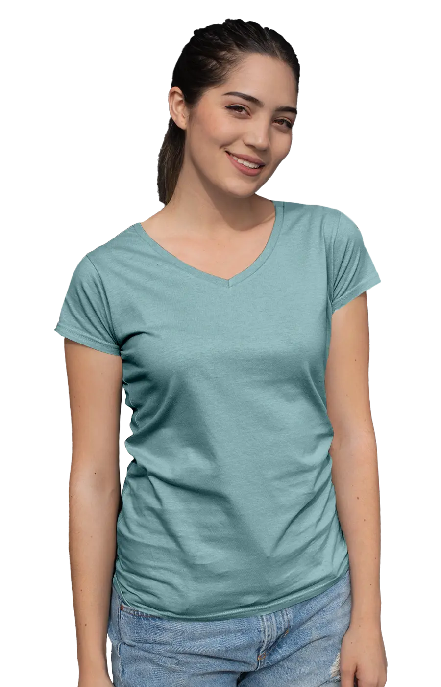 ALL COLORS - 3004CVC WOMEN'S CVC HEATHER V-NECK JERSEY TEE