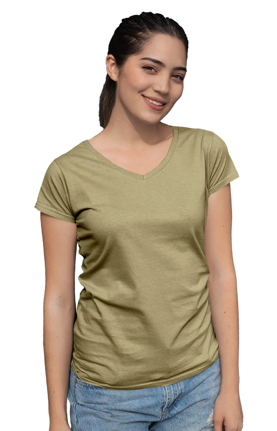 ALL COLORS - 3004CVC WOMEN'S CVC HEATHER V-NECK JERSEY TEE