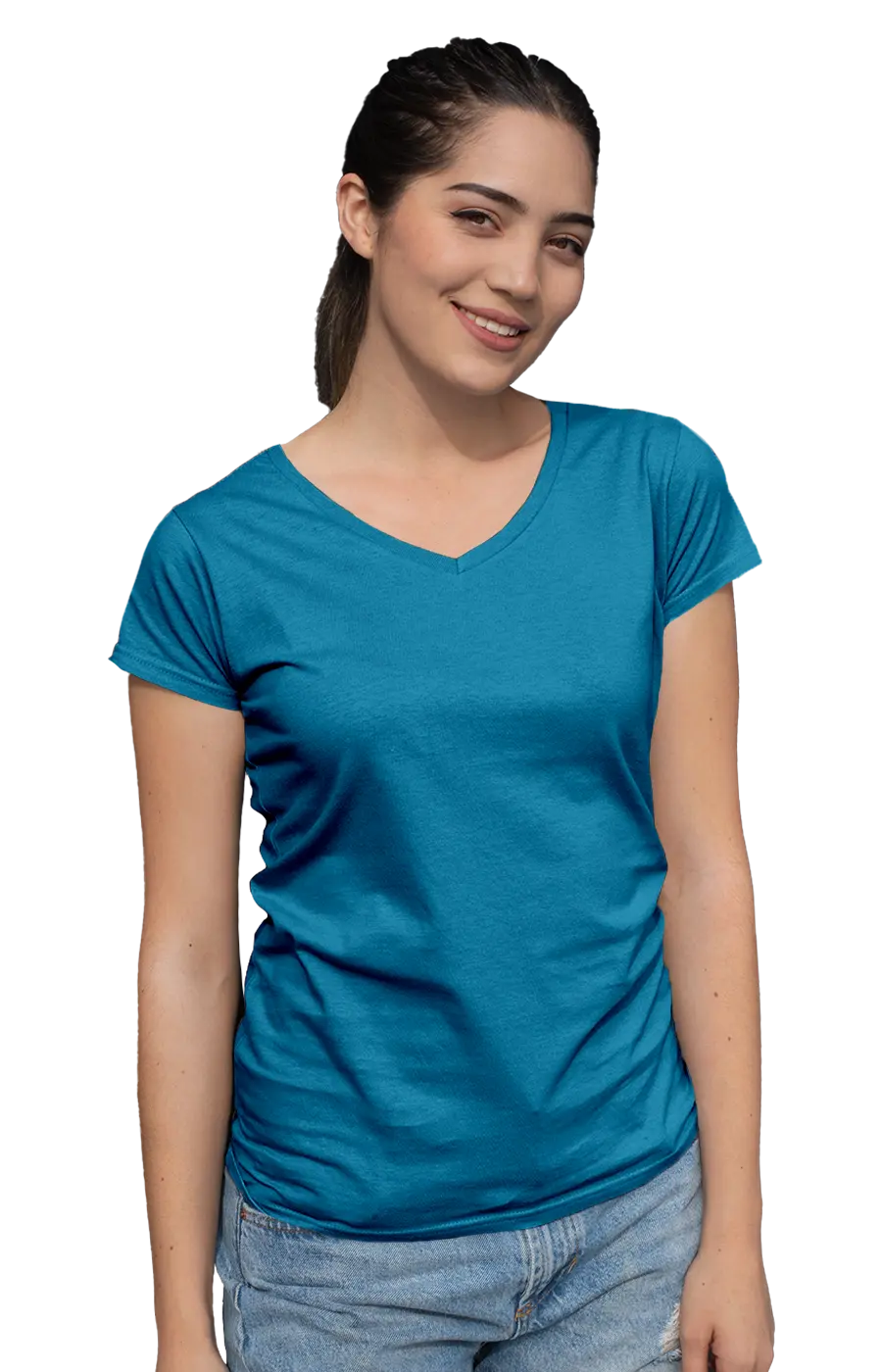 ALL COLORS - 3004CVC WOMEN'S CVC HEATHER V-NECK JERSEY TEE