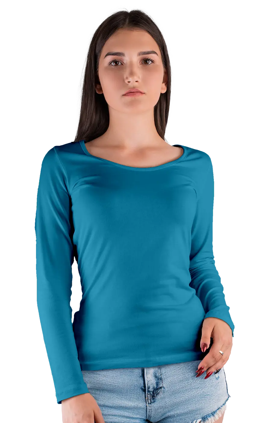 ALL COLORS - 3010CVC WOMEN'S CVC HEATHER WIDE NECK LONG SLEEVE TEE