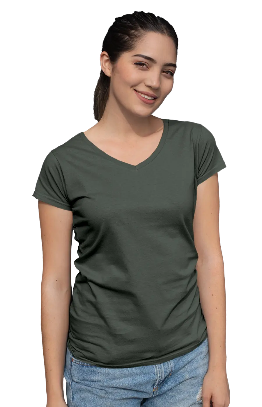 ALL COLORS - 3004CVC WOMEN'S CVC HEATHER V-NECK JERSEY TEE