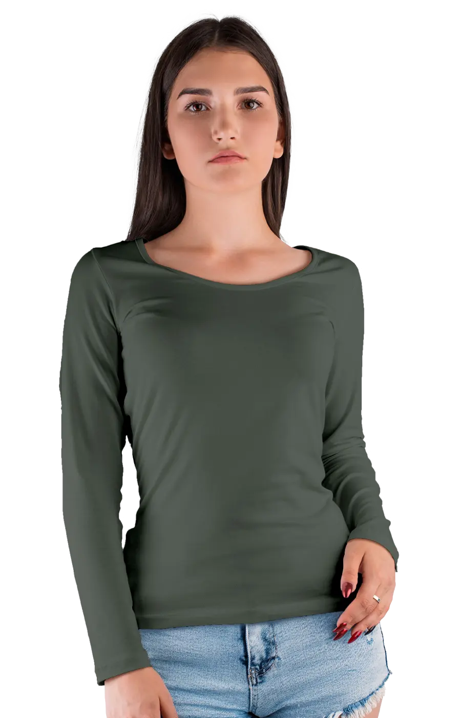 ALL COLORS - 3010CVC WOMEN'S CVC HEATHER WIDE NECK LONG SLEEVE TEE