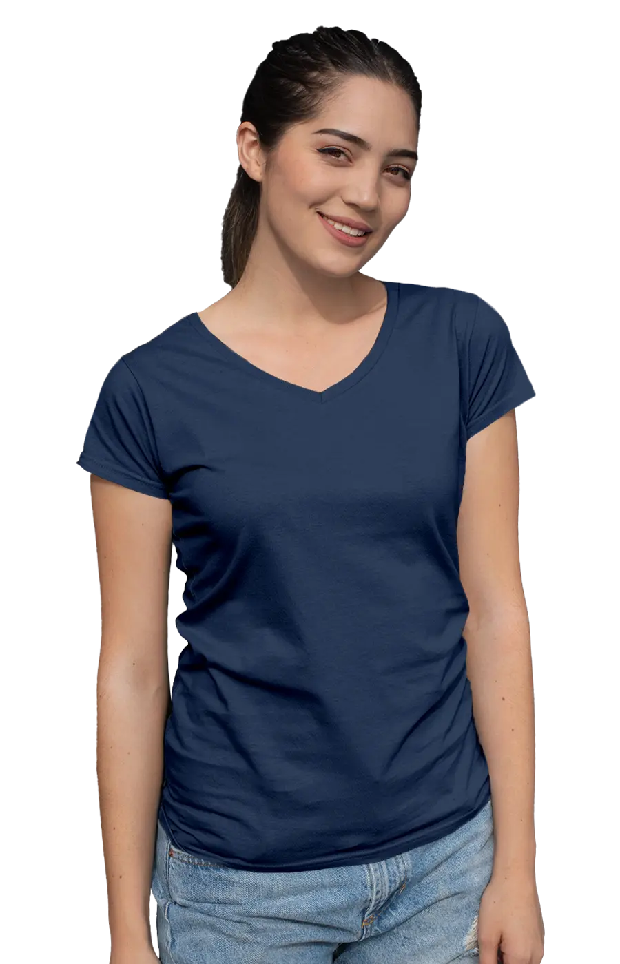 3004CVC WOMEN'S CVC HEATHER V-NECK JERSEY TEE