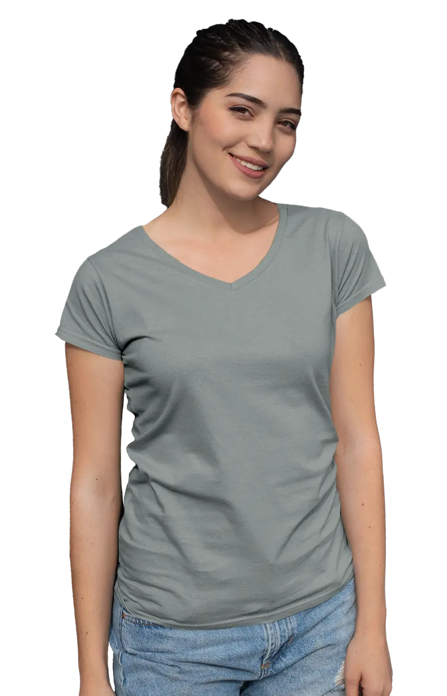 3004CVC WOMEN'S CVC HEATHER V-NECK JERSEY TEE