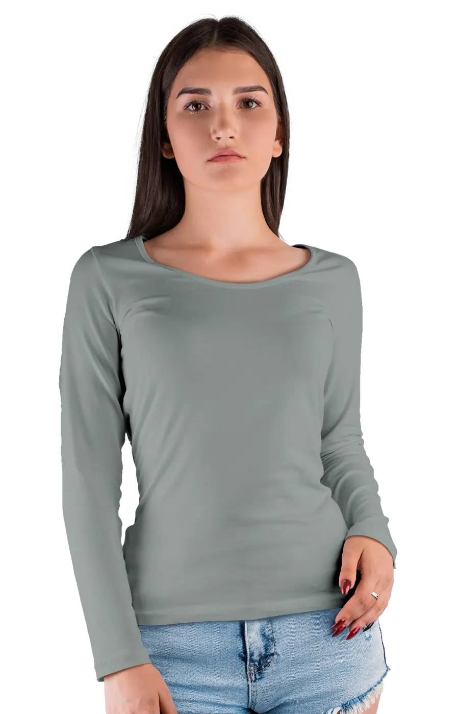 ALL COLORS - 3010CVC WOMEN'S CVC HEATHER WIDE NECK LONG SLEEVE TEE