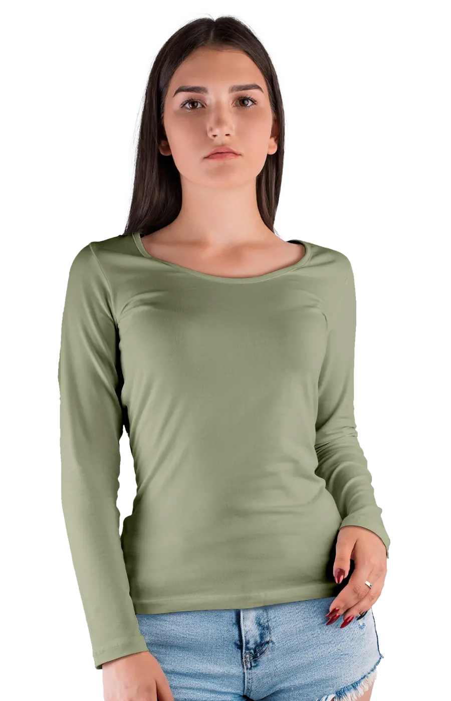 ALL COLORS - 3010CVC WOMEN'S CVC HEATHER WIDE NECK LONG SLEEVE TEE