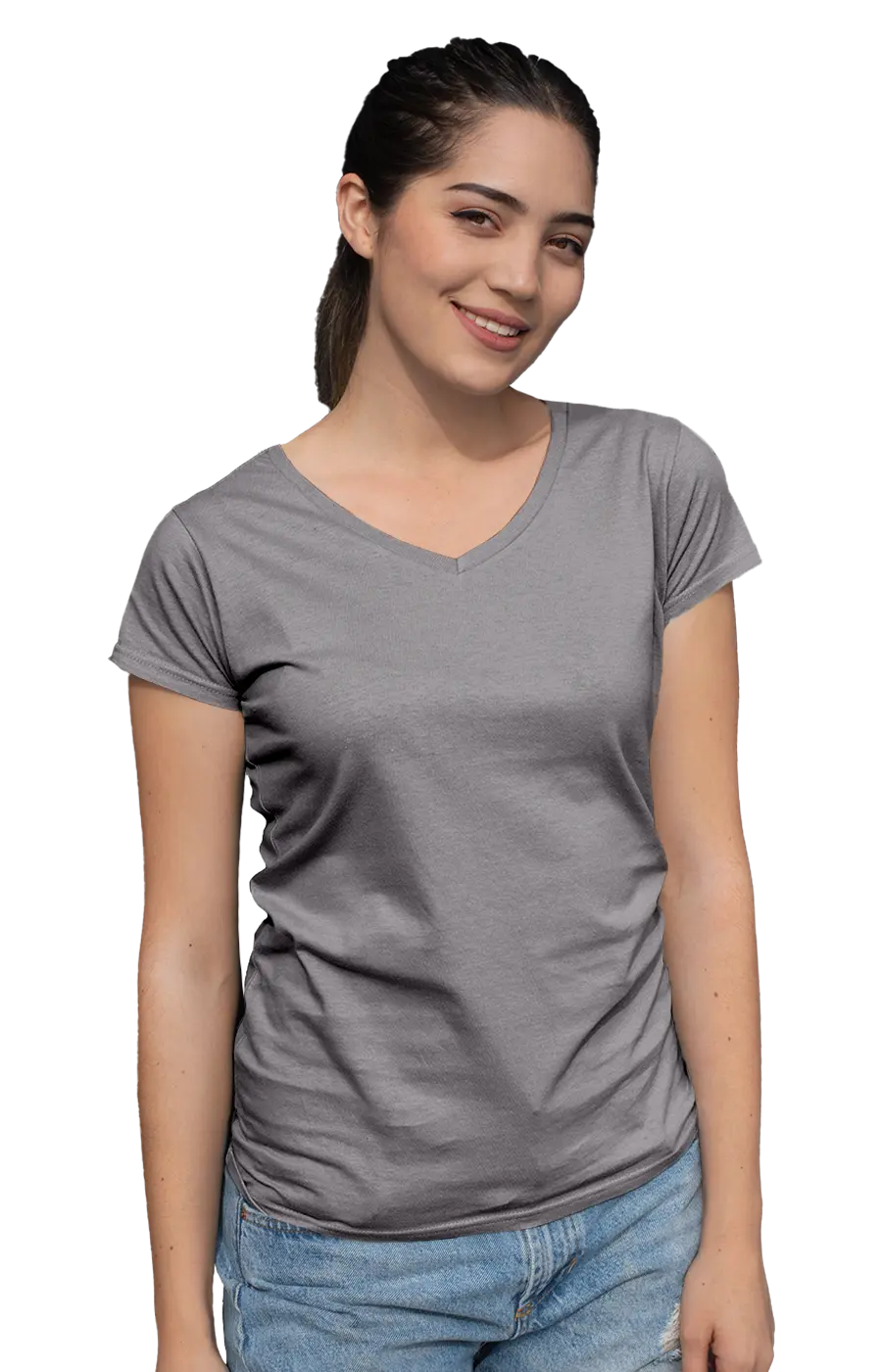 ALL COLORS - 3004CVC WOMEN'S CVC HEATHER V-NECK JERSEY TEE