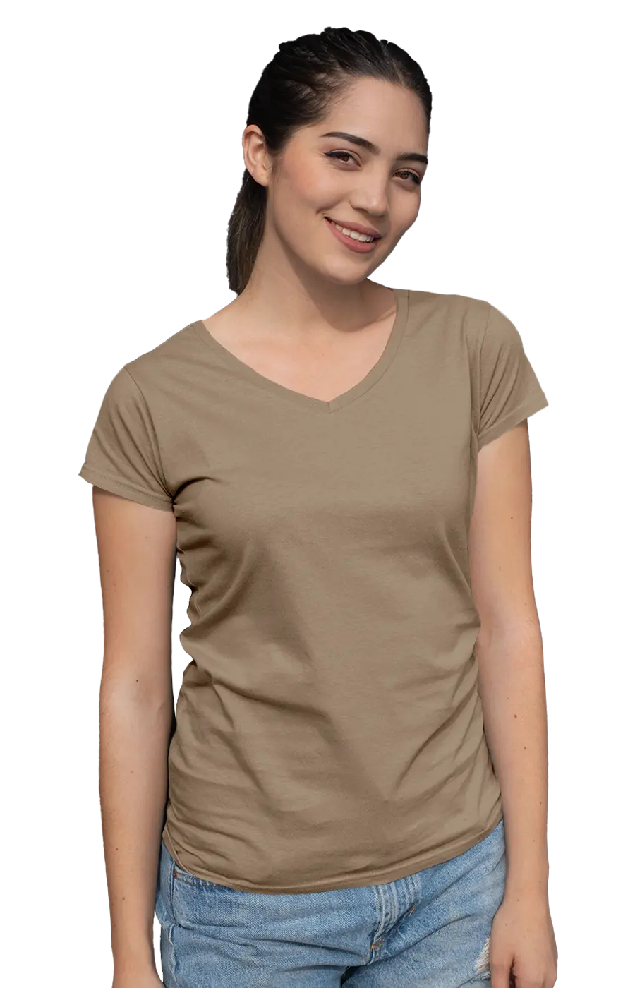 3004CVC WOMEN'S CVC HEATHER V-NECK JERSEY TEE