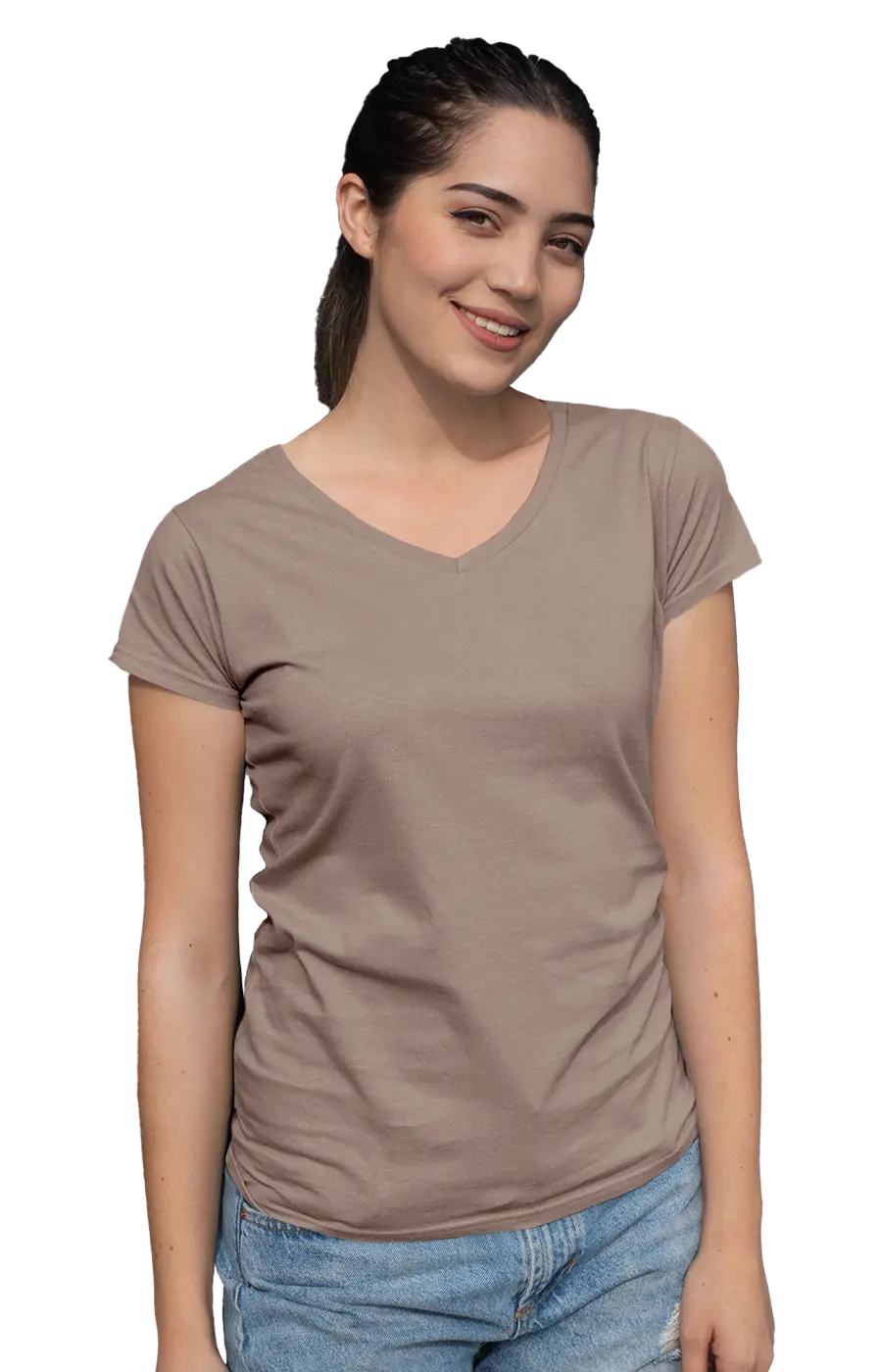 ALL COLORS - 3004CVC WOMEN'S CVC HEATHER V-NECK JERSEY TEE