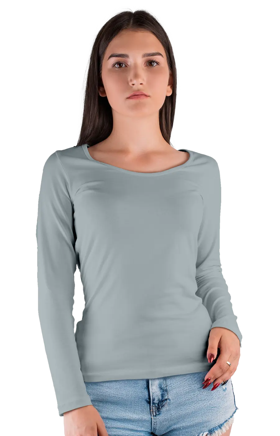 ALL COLORS - 3010CVC WOMEN'S CVC HEATHER WIDE NECK LONG SLEEVE TEE