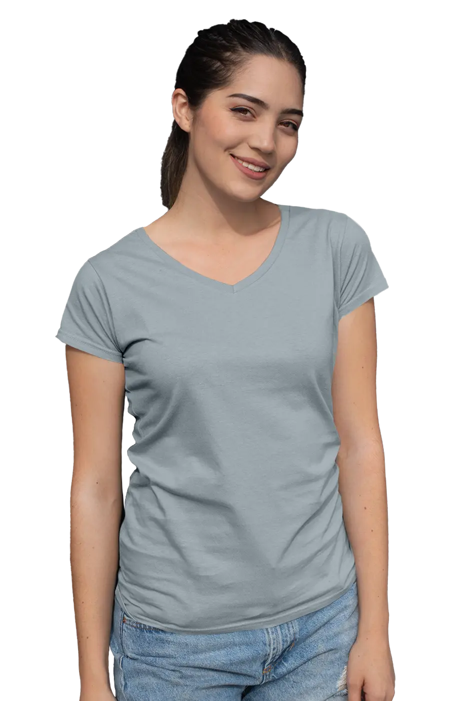 ALL COLORS - 3004CVC WOMEN'S CVC HEATHER V-NECK JERSEY TEE