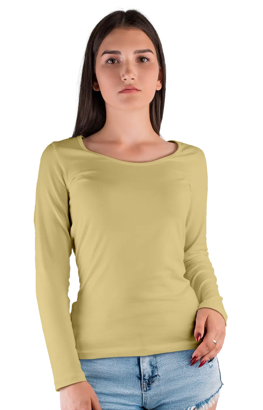 ALL COLORS - 3010CVC WOMEN'S CVC HEATHER WIDE NECK LONG SLEEVE TEE