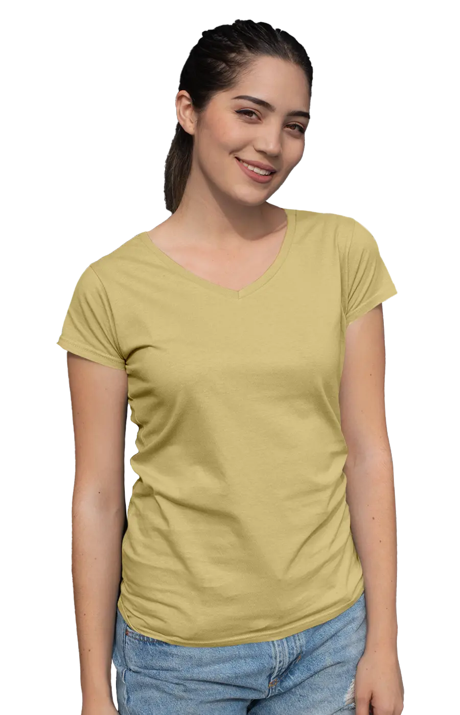 ALL COLORS - 3004CVC WOMEN'S CVC HEATHER V-NECK JERSEY TEE